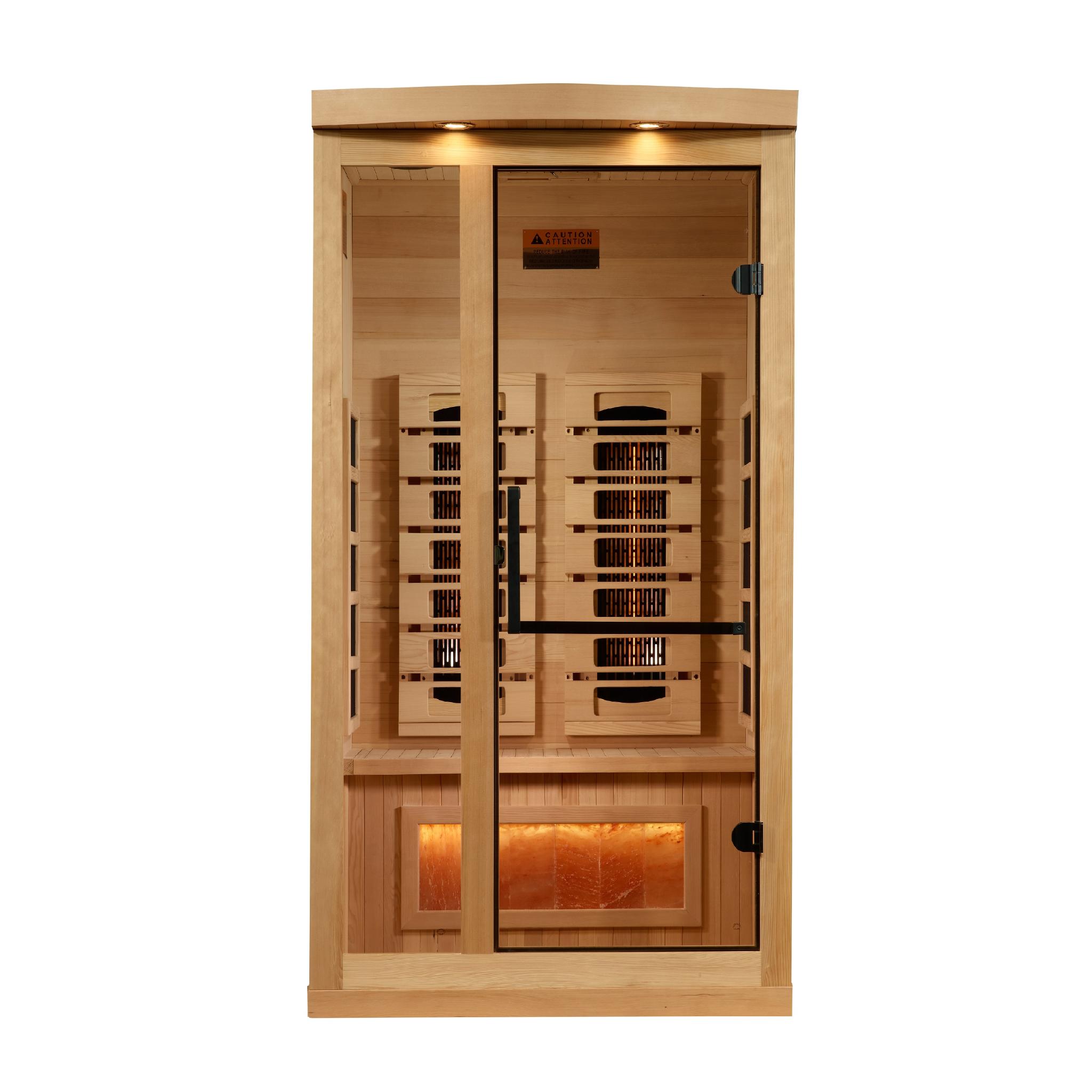 Golden Designs 1-2-Person Full Spectrum PureTech Near Zero EMF FAR Infrared Sauna with Himalayan Salt Bar
