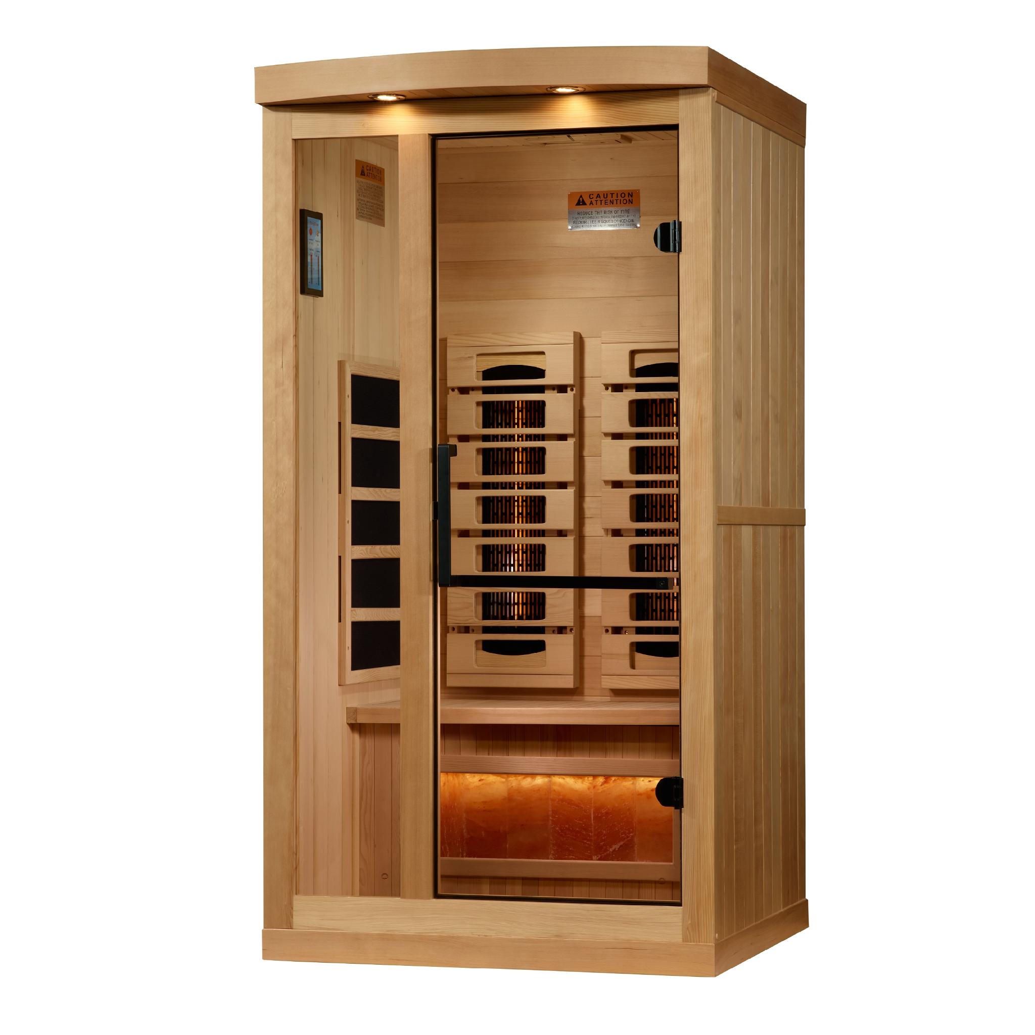 Golden Designs 1-2-Person Full Spectrum PureTech Near Zero EMF FAR Infrared Sauna with Himalayan Salt Bar