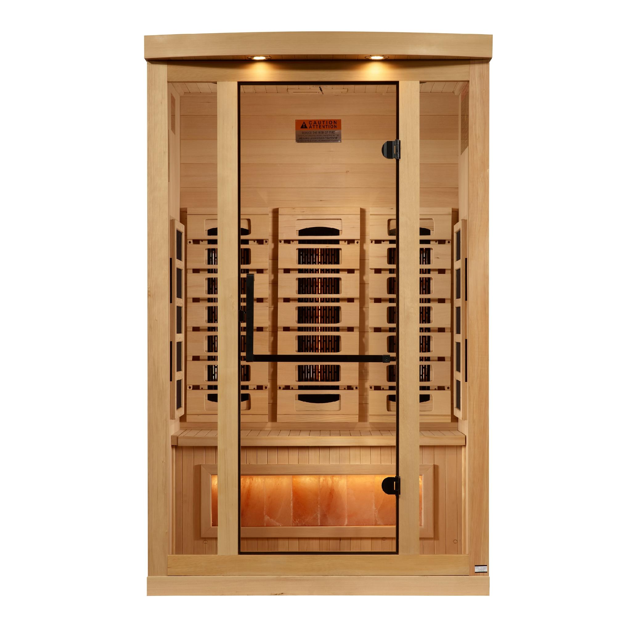 Golden Designs 2-Person Full Spectrum PureTech Near Zero EMF FAR Infrared Sauna with Himalayan Salt Bar