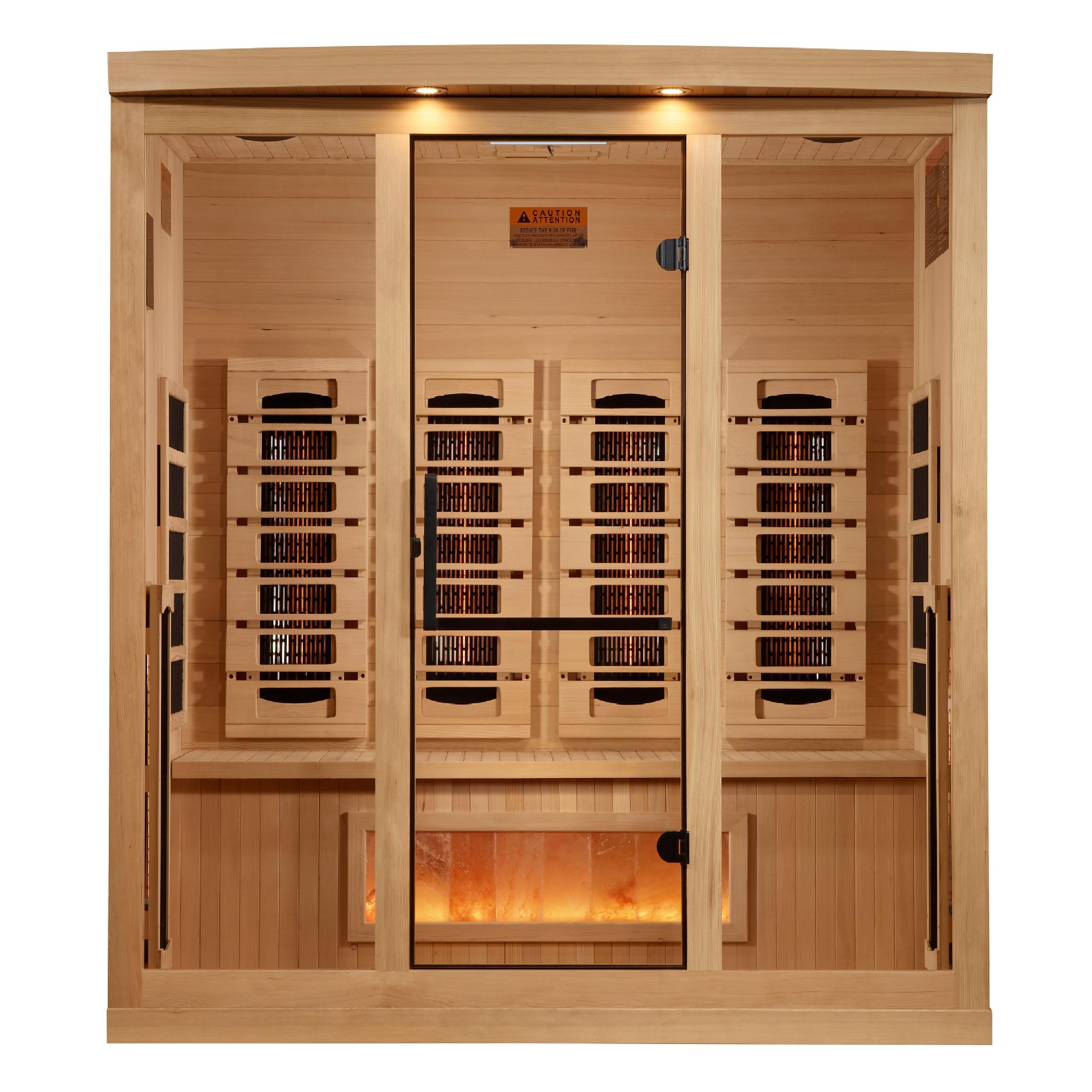 Golden Designs 4-Person Full Spectrum PureTech Near Zero EMF FAR Infrared Sauna with Himalayan Salt Bar
