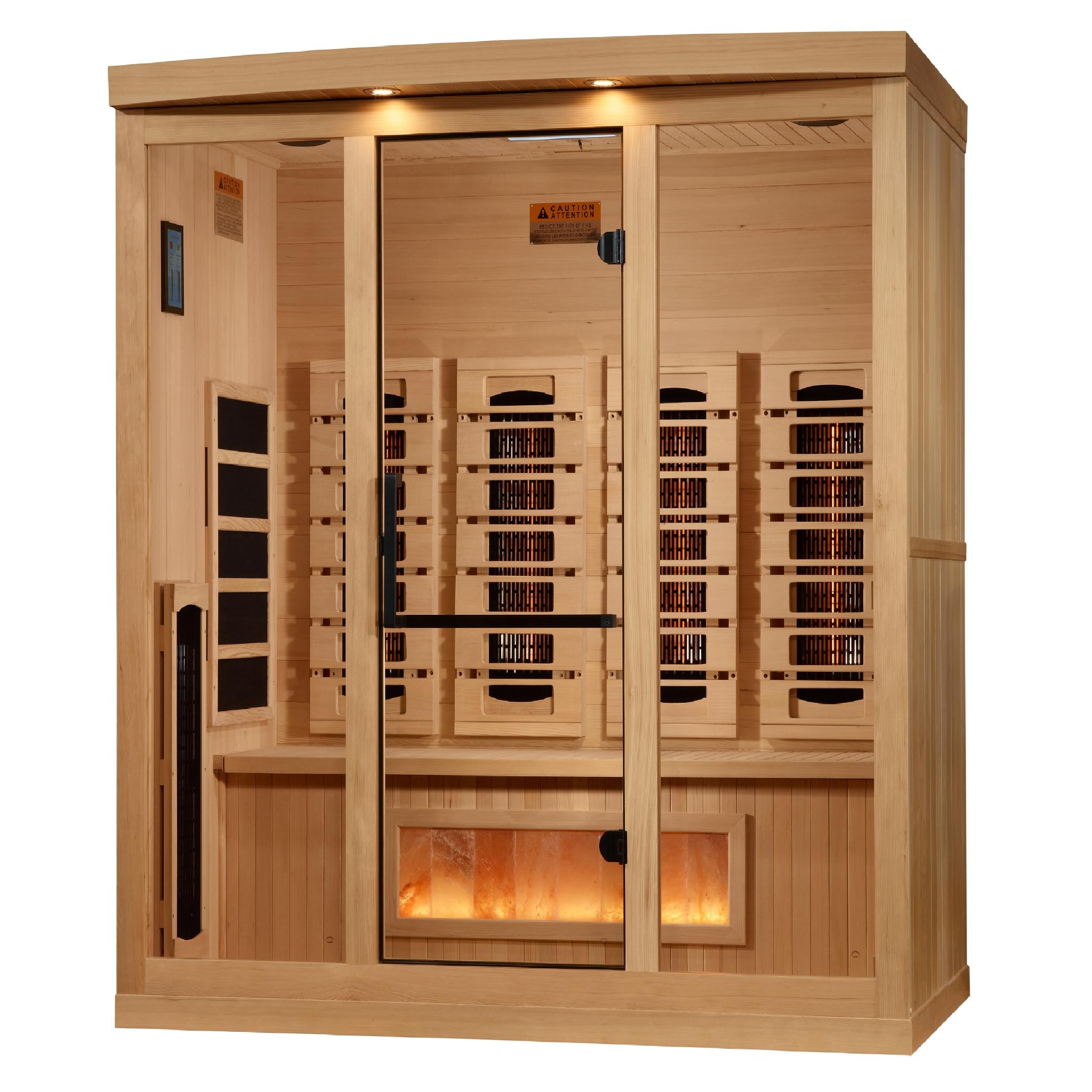 Golden Designs 4-Person Full Spectrum PureTech Near Zero EMF FAR Infrared Sauna with Himalayan Salt Bar