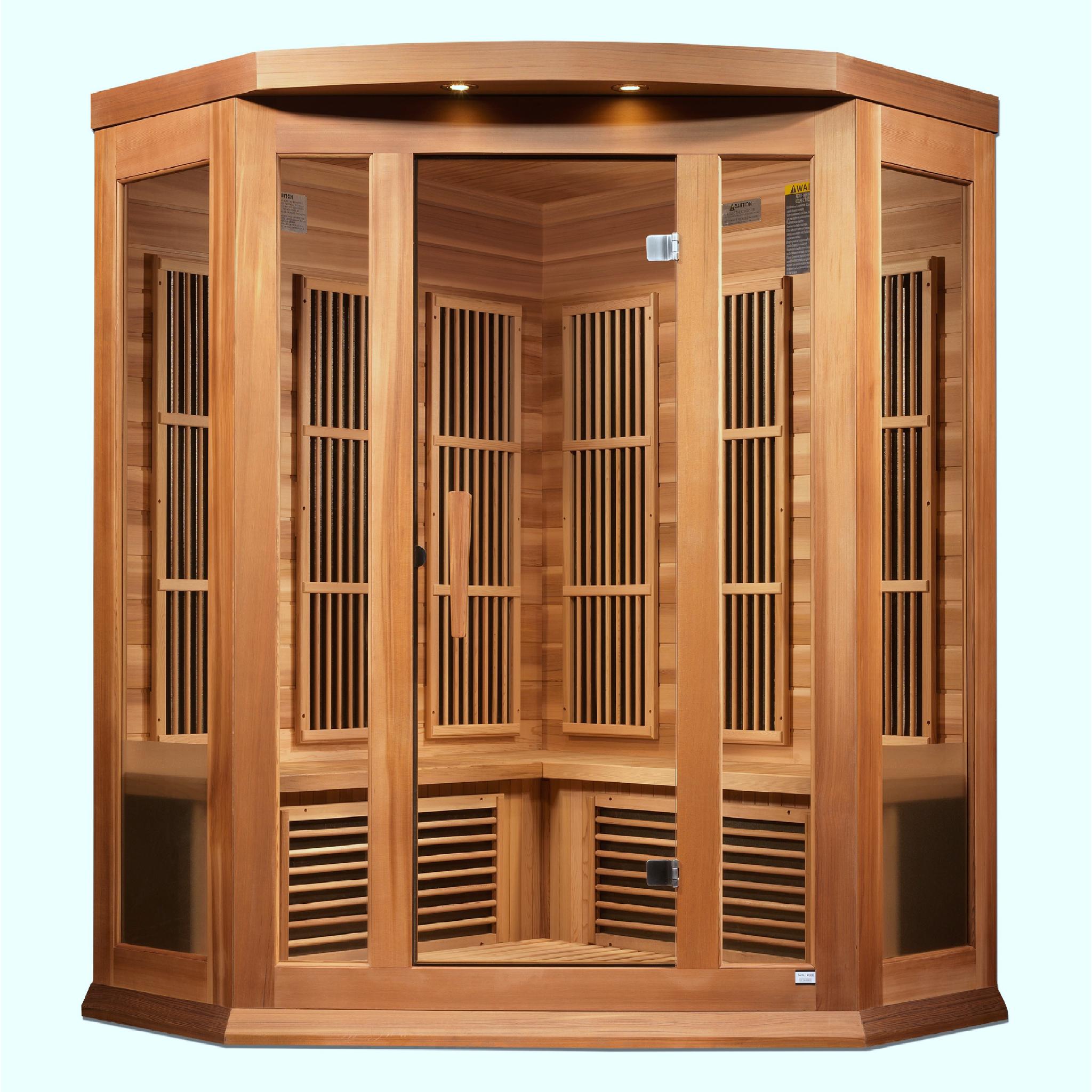 Maxxus 3-Person Corner Low EMF FAR Infrared Sauna (Canadian Red Cedar)