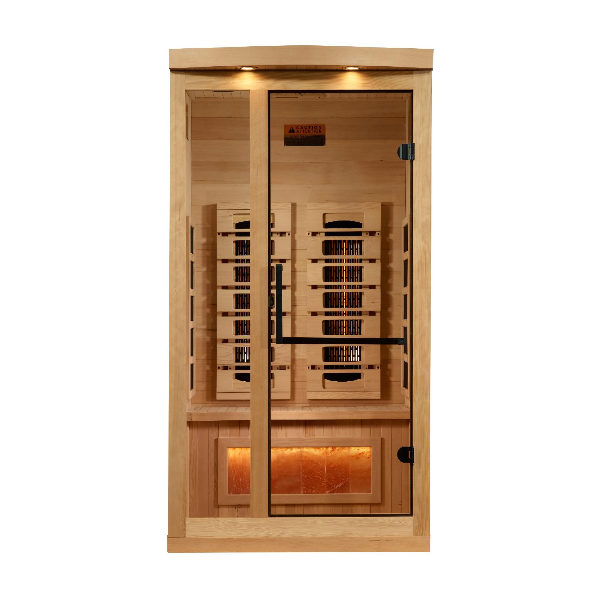 Golden Designs 1-2-Person Full Spectrum PureTech™ Near Zero EMF FAR Infrared Sauna with Himalayan Salt Bar