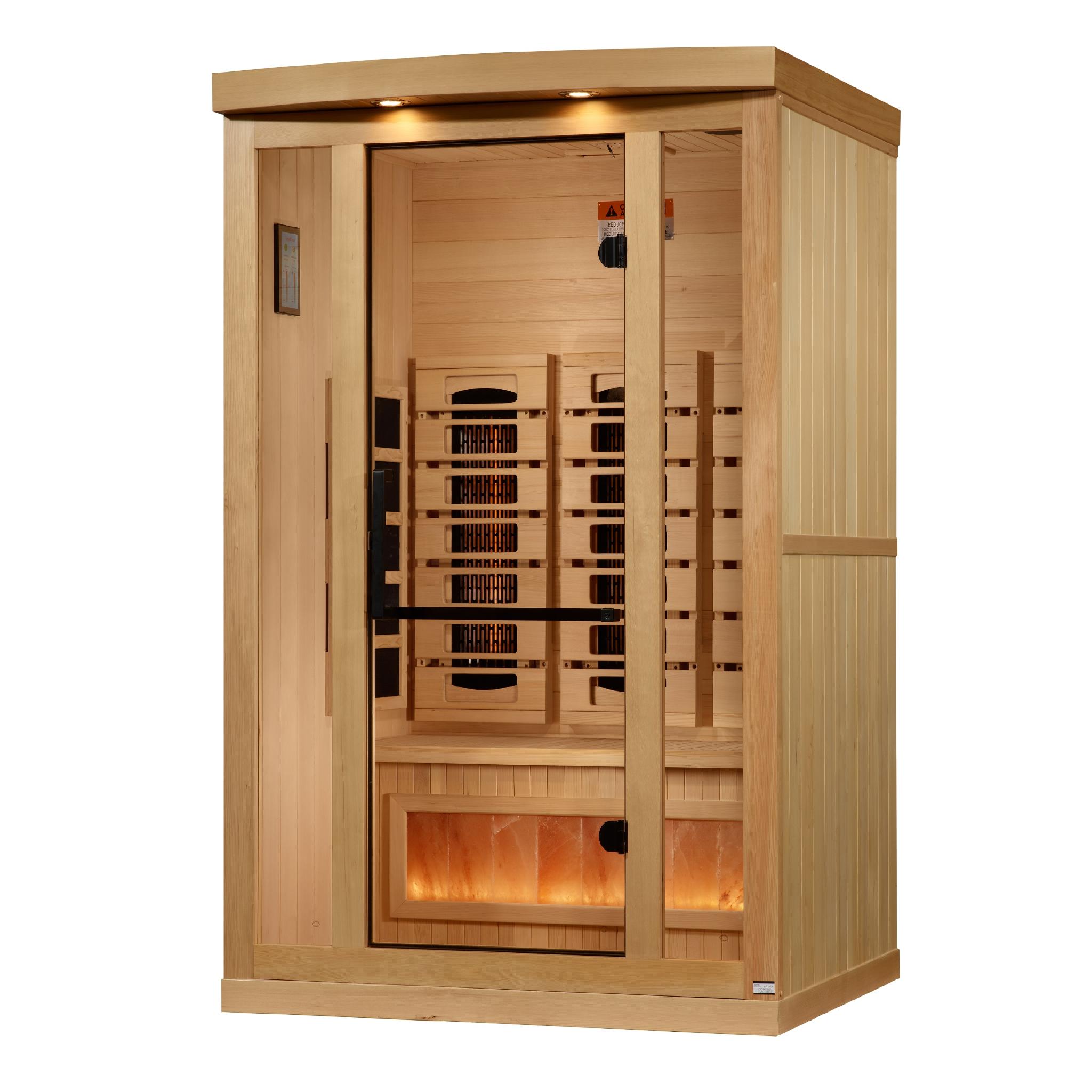 Golden Designs 2-Person Full Spectrum PureTech™ Near Zero EMF FAR Infrared Sauna with Himalayan Salt Bar