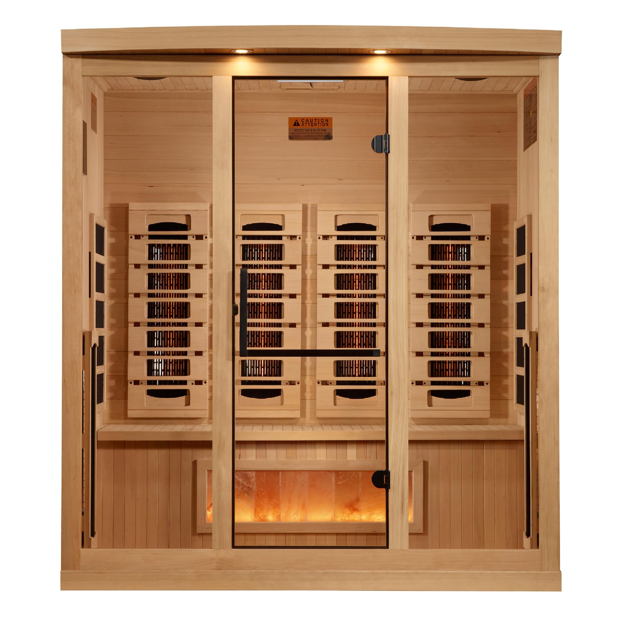 Golden Designs 4-Person Full Spectrum PureTech™ Near Zero EMF FAR Infrared Sauna with Himalayan Salt Bar