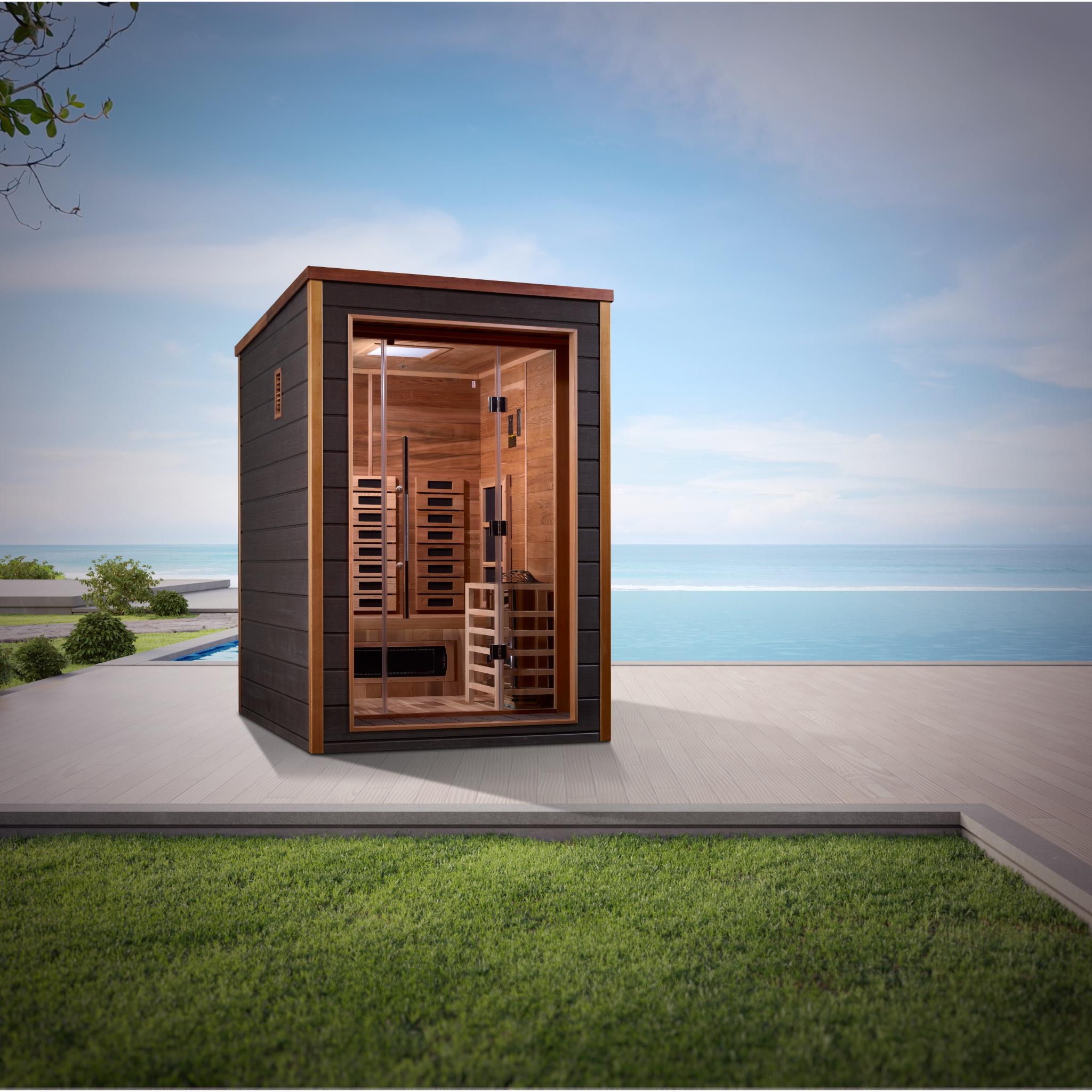 Golden Designs Nora 2 Person Hybrid (PureTech™ Full Spectrum IR or Traditional Stove) Outdoor Sauna