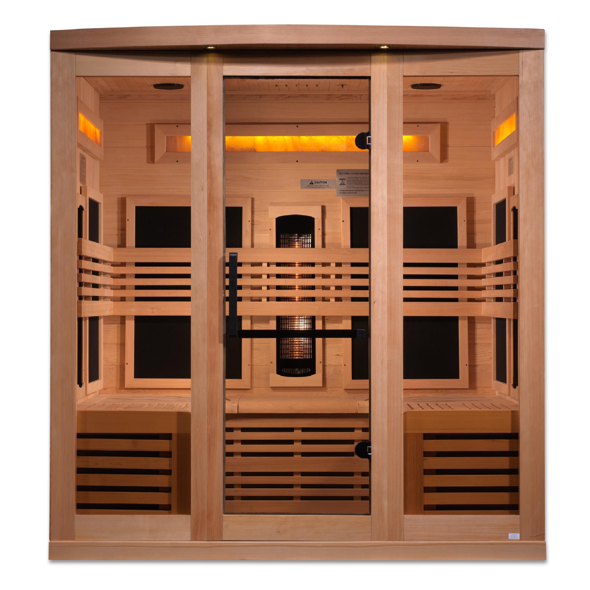 Golden Designs 6-Person Full Spectrum PureTech Near Zero EMF FAR Infrared Sauna with Himalayan Salt Bar