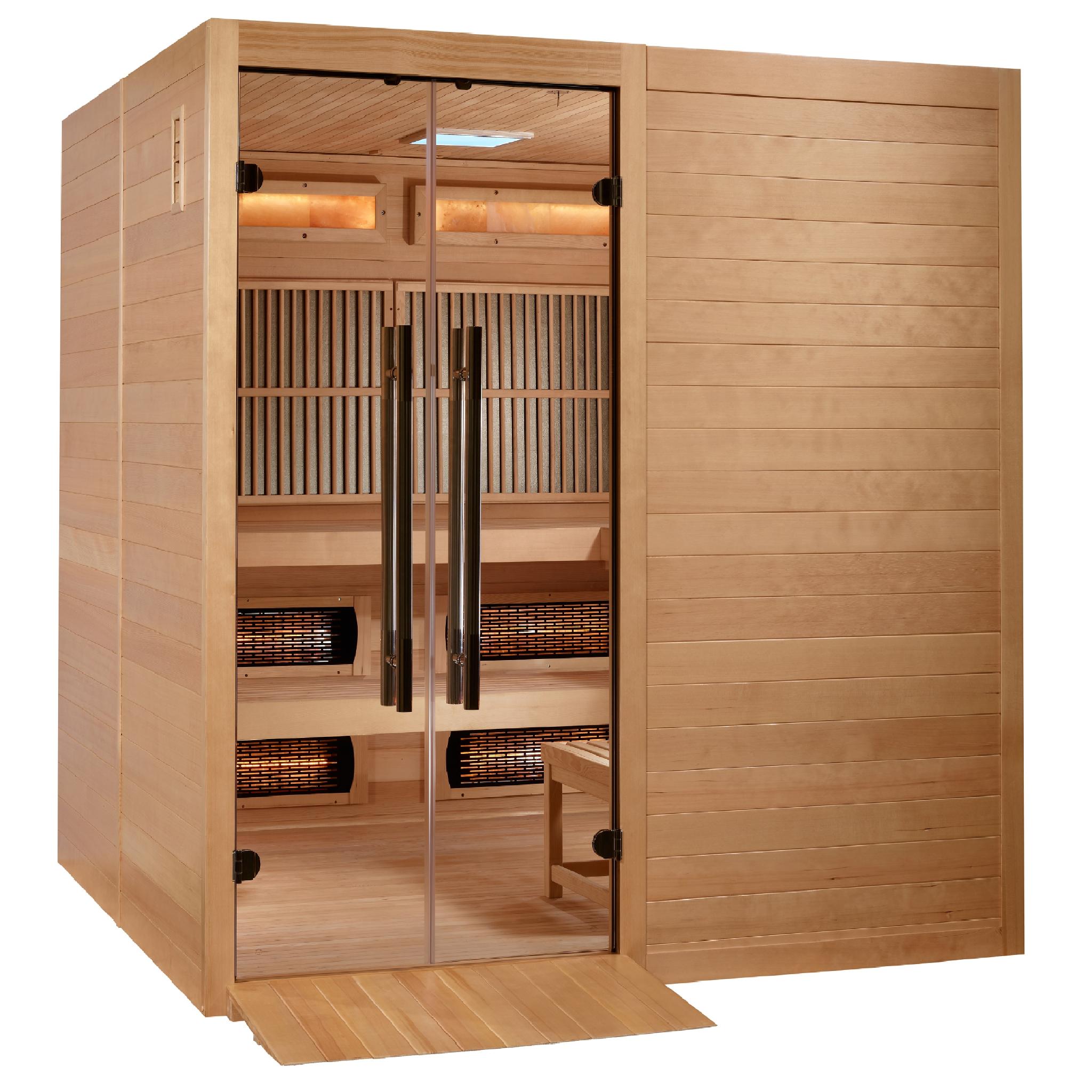 Golden Designs 2025 Toledo 6 Person Hybrid Sauna (Indoor). Full Spectrum and Harvia Traditional Stove