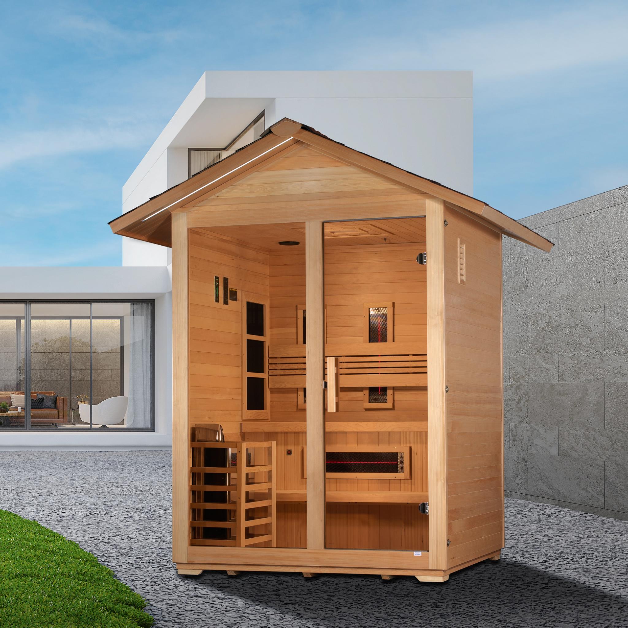 Golden Designs Carinthia 3 Person Hybrid (PureTech Full Spectrum IR or Traditional Stove) Sauna